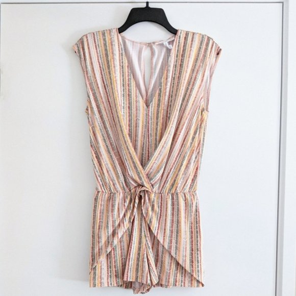 BCBGeneration striped pink crossover Jersey romper - Picture 1 of 7